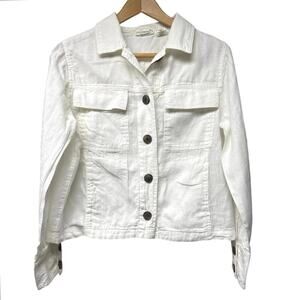 Nicole Miller White Linen Short Jacket Size Medium Lightweight Blazer Coastal